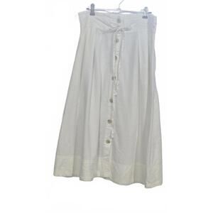 Off-White Button-Front Midi Skirt with Tie Waist